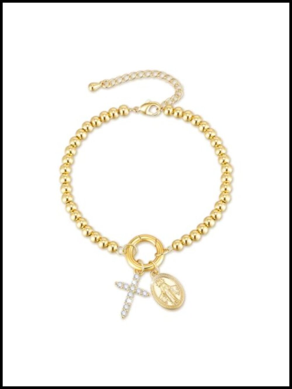 14k Gold Plated Cross Bracelet Virgin Mary Religious Jewelry Catholic Gift